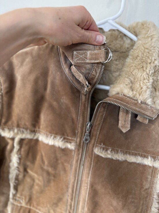 Wilsons Wilson’s Leather Maxima Womens Tan Brown Faux Soft Fur Zip Coat Large L - Picture 4 of 8